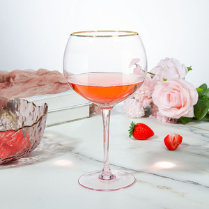 <span class=keywords><strong>Copa</strong></span> de Vino con Forma de Globo Personalizada al por Mayor Samlife-BL19518, <span class=keywords><strong>Copa</strong></span> de Ginebra Tónica de Color <span class=keywords><strong>Rosa</strong></span> con Borde Dorado - Product Image 2