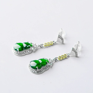 Pendientes de Plata S925 con Jadeíta Natural de Grado A, Color Amarillo-Verde, Forma de Loto, Estilo Femenino - Product Image 2