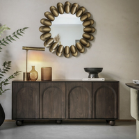 Buffet rétro à 4 portes en bois massif cintrées, finition noyer, meuble de rangement pour salon