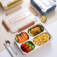 Boîte à lunch en acier inoxydable, boîte bento à 4 compartiments, récipient alimentaire écologique et étanche pour adultes/enfants