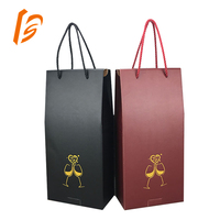 De lujo de 1 o 2 botellas de vino de vidrio caja de embalaje de papel de impresión de logotipo personalizado de regalo de cartón caja de vino con mango