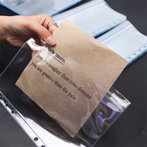 Busta organizer trasparente in PVC A5 A6 A7 con cerniera, per raccoglitore a spirale, con busta per contanti, senza cerniera a cursore per l'inserimento di documenti - Product Image 2