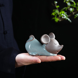 Ornement de souris en céramique mignon, décoration de bureau, figurine de thé, style minimaliste moderne, cadeau pour la maison - Product Image 4