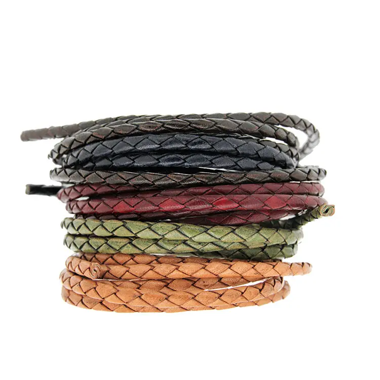 High Quality Made In Italy Free Samples Customizable Round Cord Jewelry Making Genuine Leather Braided Cord