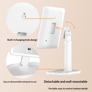 Square LED Makeup <b>Mirror</b> with <b>Storage</b> Organizer Base Dimmable Touch Screen Tabletop Vanity <b>Mirror</b> for Cosmetic Beauty - Product Image 3