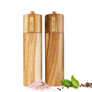 Premium Luxe Hoge Kwaliteit Molen Houten Aanpasbare Schuurmiddelen Acacia Hout Zout En Peper Molen Set