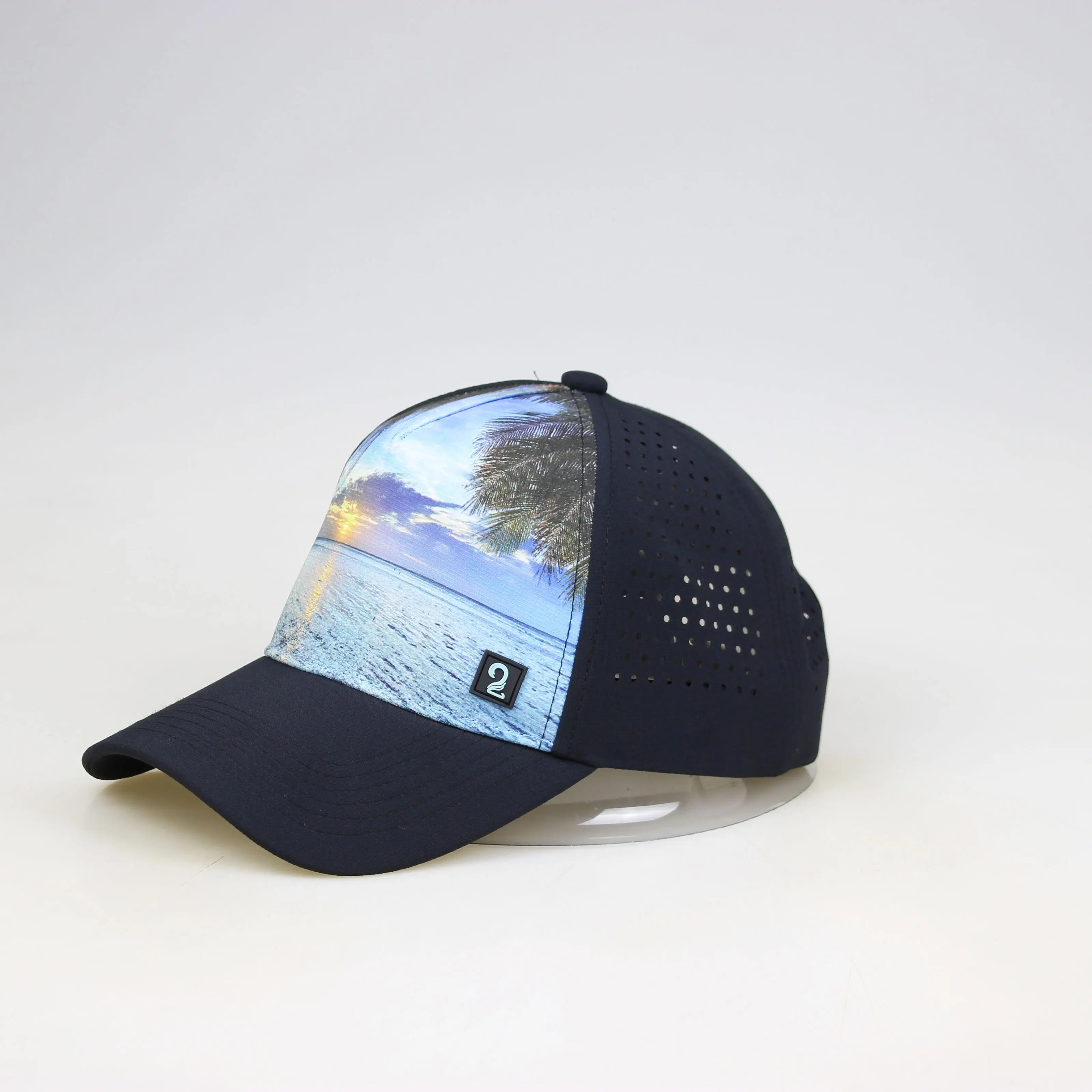 Gorra de Melin con parche de goma con orificio láser de alta calidad, gorra de camionero impermeable de 5 paneles personalizada