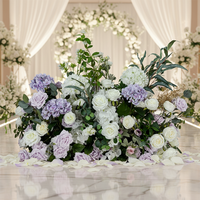 Vente en gros de compositions florales artificielles DKB, rangée de fleurs blanches et violettes de qualité supérieure pour la décoration de mariage