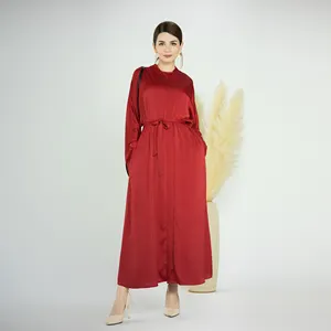 2024 Fashion New Wrinkle Satin Islamic Clothing 2 Piece Abaya Set Modest Abaya Designs Wholesale Collection
