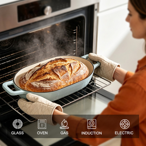 Four à pain ovale en fonte émaillée 2-en-1, pot à pain double fonction, cloche à pain au levain pour la cuisson à domicile et en commerce - Product Image 4