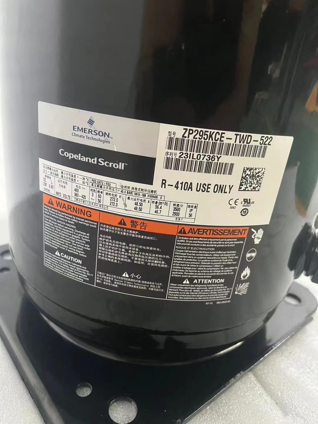 25HP R410A Copeland Scroll Compressor ZP296KCE-TED-966 for Air
