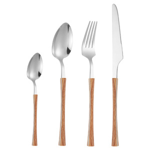 430 Stainless Steel Faux Wood Handle Knife Fork Spoon <b>Set</b> Western Cuisine Cutlery For Steak And Dessert - Product Image 5