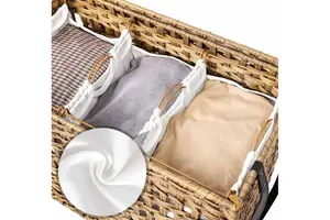 JY Handwoven Large Laundry Basket Cotton Liner and Metal Wheels Frame Collapsible Clothes Hamper with Handle
