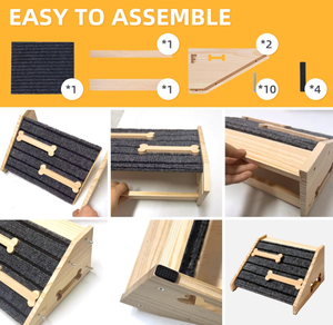 Holz Umweltfreundliche Hunderampe Niedrige Winkel Haustier-Treppenrampe mit Rutschfester Matte Treppenstufen für Reptilien Treppensteig-Hilfe - Product Image 5