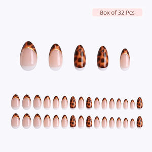Ins Ontwerp Luipaardprint Nepnagels Korte Amandel Unieke Franse Kunstnagels Tips Op Maat Private Label Nagels Aandrukken - Product Image 4