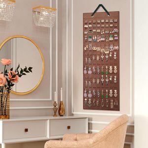 Organisateur de boucles d'oreilles suspendues avec 20 crochets, en feutre espresso, à fixer au mur, rangement de bijoux pour femmes, design moderne - Product Image 3