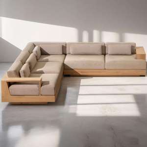 Muebles de Jardín de Alta Gama, Juego de Muebles de Patio para Hotel, Madera de Teca, Estilo Moderno, Sofá en Forma de L - Product Image 1