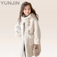 Manteau d'hiver en fausse fourrure de vison pour filles, mi-long, épais, avec boutons en corne, coupe ample, style coréen, 100-140 cm
