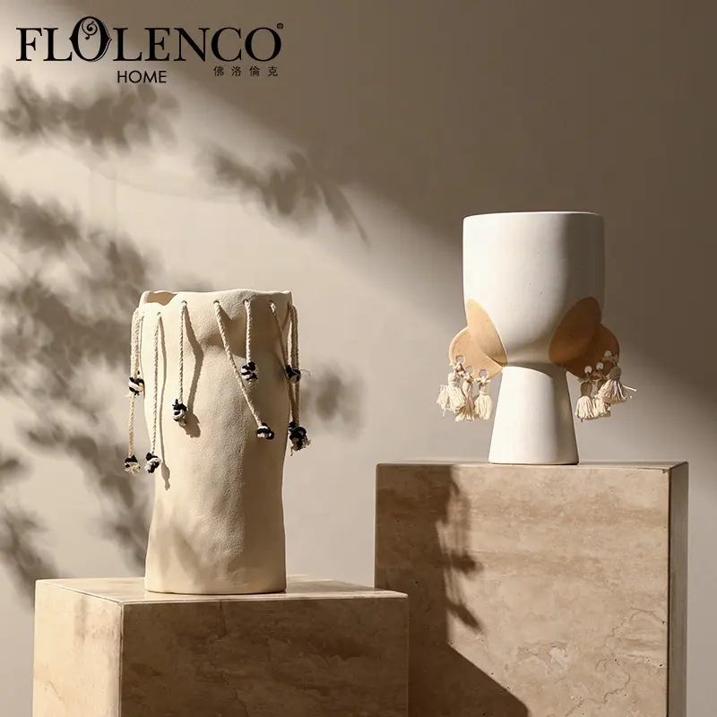 Flolenco nghệ thuật Boho trang trí mộc mạc bình gốm tối giản trang trí nội thất bàn phòng khách Tủ trang trí Bình hoa gốm