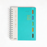 Carnet à spirale avec index coloré, format A5, couverture rigide en PP, 100 feuilles de papier ligné, carnet à 4 onglets