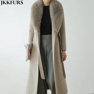 Phụ Nữ Mùa Đông Len Cashmere Áo Khoác Với Fox Fur Collar