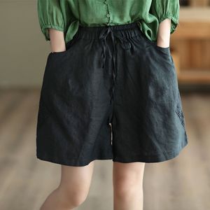 Women's Cotton Linen Shorts Blue Breathable Loose Fit With Pockets Casual Summer Pants - Product Image 3