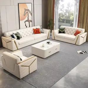 Sofa kulit modern Italia mewah gaya Eropa ruang tamu villa ekstraktor furnitur lapangan chesterchesterfield dengan bagian Sofa kulit