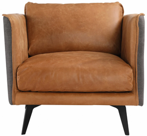 Fauteuil en bois avec siège en cuir classique, construction durable, rembourrage confortable, design élégant pour salon - Product Image 1