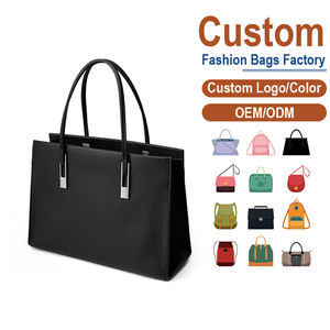 Grand sac fourre-tout noir - Cuir véritable pleine fleur, boucles métalliques argentées, doubles poignées + sangle amovible, OEM pour marques de luxe - Product Image 1