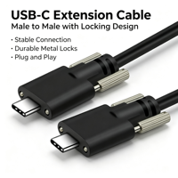 Câble d'extension USB Type-C mâle vers femelle avec trou de fixation par vis, flexible, pour la charge et le transfert de données, pour ordinateur et voiture