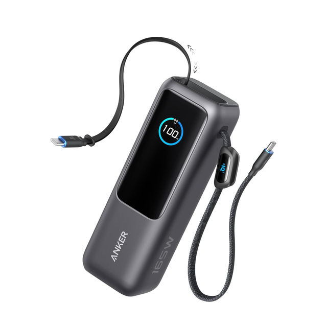 Anker A1695 165W Fast Charging Power Bank 25000mAh Portable Charger Ultra-Fast Charging Battery Pack with Built-in Cables