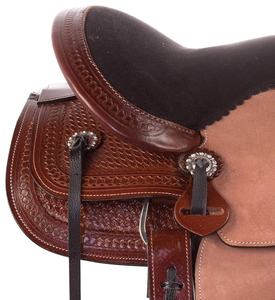 Selle de cheval pour jeunes Western Show en cuir marron avec têtière, rênes et collier de poitrine pour la course de barils et le roping - Product Image 2