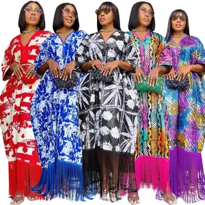 JJ6103 Mulheres Roupas Manga Longa Praia Boêmio Vestidos Senhoras O Pescoço Floral Maxi Casual Boho Vestido Com Kimono Manga