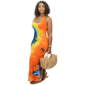 Mujeres verano <span class=keywords><strong>moda</strong></span> recto Casual Maxi vestido señora colorido estampado sin mangas vestidos largos - Product Image 4