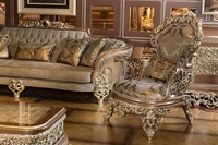 Vente Directe Usine Meubles de Salon Européens Antiques Ensemble de Canapé en Bois Massif 100% Sculpté à la Main Style Royal Classique