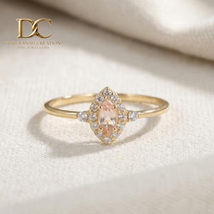 Bague de luxe en or jaune massif 14 carats avec diamant de laboratoire et saphir Padparadscha pour femme, certifiée IGI, alliance de mariage - Product Image 4