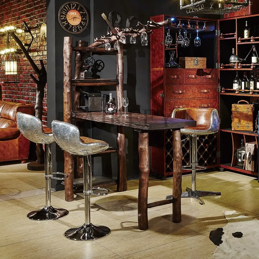 Оригинальная барная стойка из массива дерева в естественном стиле для клубного домашнего барного стола