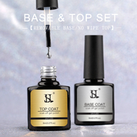 HS Private Label 8ML Base Coat & Top Coat Set Sans Résidu Haute Brillance Sans HEMA TPO MEHQ Vernis à Ongles Gel UV LED