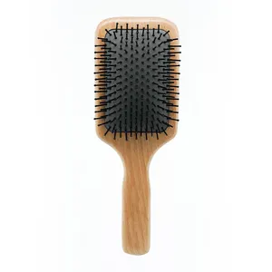 Modern Paddle Hair Brush For Scalp Massage Custom Logo Beech Wood Bamboo With Nylon Waterproof Disposable For Home Salon Use