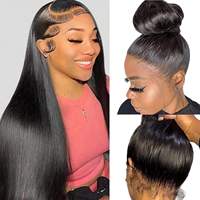 Perruque Lace Front en Cheveux Humains Lisses, Vente en Gros, Fabrication OEM Directe d'Usine, Cheveux Vierges Bruts Alignés, Dentelle HD 13x4 pour Femmes Noires