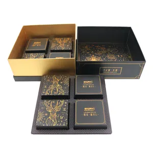 Personalizado de lujo de oro estampado de papel cartón Mooncake regalo embalaje Chocolate Macaron galletas caja de embalaje con bandeja divisora