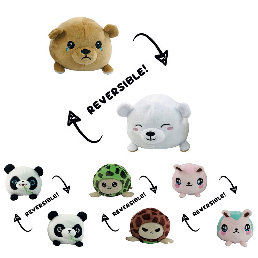 Reversible Plushie Stress Relief Doll Express Emotion Stuffed Animal Double-Sided Flip Plush Squeeze Toys