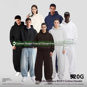 Herrenmode |   Herbst/Winter Neuerscheinung 520G Ultra-Schwergewichtiger Einfarbiger Hoodie Reine Baumwolle Frottee Amerikanischer Stil BOXY Fit - Product Image 2