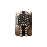 Inserts de lunette en céramique SKX007 38 mm, double fuseau horaire 12H, chiffres arabes, inclinés, noir brillant et rouge, pièces de montre