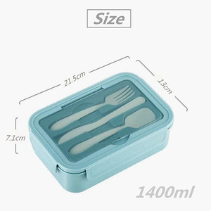 Fiambrera Bento portátil de 3 compartimentos, vajilla de plástico <span class=keywords><strong>Rectangular</strong></span> reutilizable para la escuela, contenedor de alimentos conservados para microondas - Product Image 2
