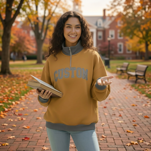 Sudadera de mujer de nuevo diseño para otoño/invierno, con media cremallera, bicolor, de manga larga, oversize, cuello simulado, estampada, estilo urbano, con bordado frontal personalizado - Product Image 2