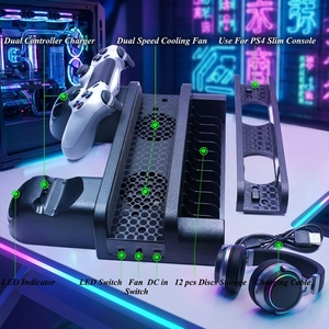 แท่นวางเครื่องเล่นเกมส์อเนกประสงค์ พร้อมที่ชาร์จคอนโทรลเลอร์คู่ ช่องเก็บการ์ดเกมส์ สำหรับเครื่อง <span class=keywords><strong>PS4</strong></span> <span class=keywords><strong>FAT</strong></span>/SLIM/PRO - Product Image 3