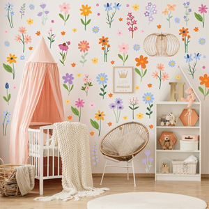 Watercolor Multicolor Wild Flower <strong>Wall</strong> Decals Hand Drawn <strong>Daisy</strong> Floral Removable <strong>Wall</strong> <strong>Stickers</strong> <strong>for</strong> Baby Girl Room - Product Image 3