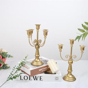3 Arm 5 Arm <strong>Rustic</strong> Long Stemmed Taper Candle Holder <strong>Centerpieces</strong> for <strong>Wedding</strong> Table Candelabra with Hurricane - Product Image 1