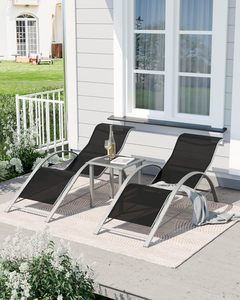 Juego <span class=keywords><strong>de</strong></span> 3 Tumbonas para Patio y Piscina con Mesa Lateral, Estructura <span class=keywords><strong>de</strong></span> <span class=keywords><strong>Aluminio</strong></span>, Tela Teslin, para el Borde <span class=keywords><strong>de</strong></span> la Piscina, Terraza, Jardín - Product Image 3